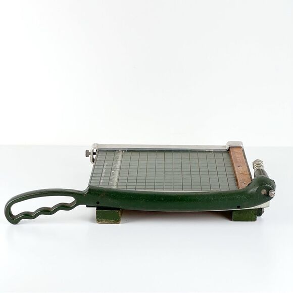 Vintage Paper Cutter 9" Spring Loaded Wood Base - Picture 3 of 10